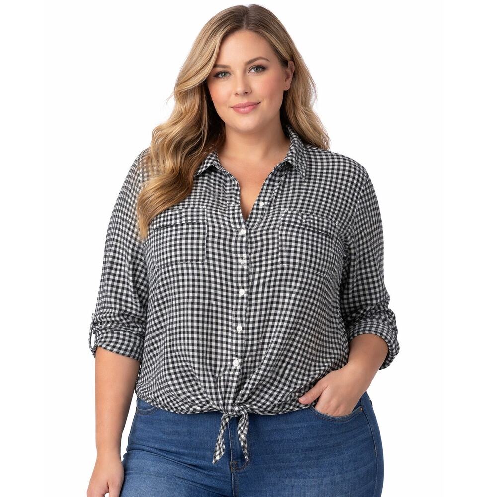 Jones New York XXL Gingham Button Down Top